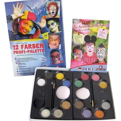 Ansigtsfarve - Palette m. 12 farver og idéer| Halloween|Fastelavn