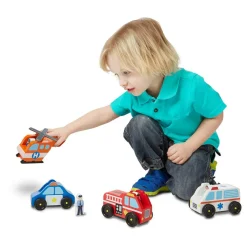 Melissa & Doug Biler i træ - Redningskøretøjer| Legebiler|Dukkehus & Legesæt