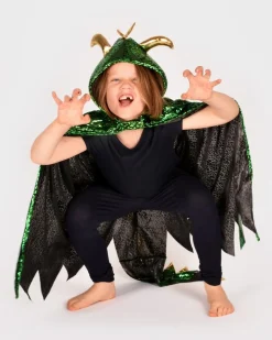 Den Goda Fen Dragekappe - Grøn/Guld, str. 3-8 år| Halloween|Fastelavn