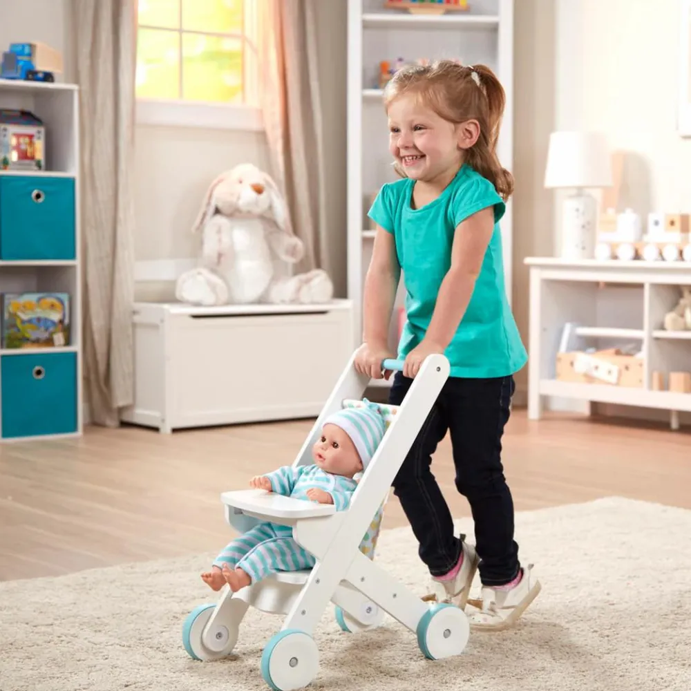Melissa & Doug Dukkeklapvogn af træ| Dukkevogn|Dukker
