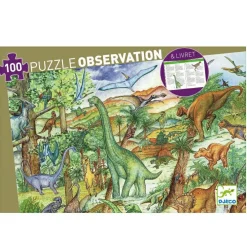 Djeco Observationspuslespil m. 100 brikker - Dinosaur| Dinosaur Legetøj|Puslespil
