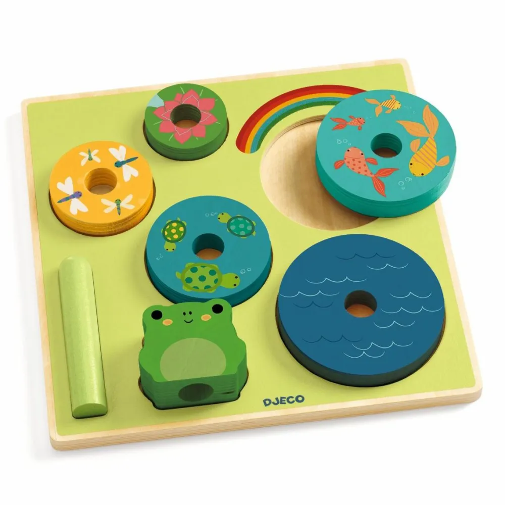 Djeco Puzz & Stack Rainbow - 2-i-1 stabletårn| Sorterings- & Stablelegetøj|Puslespil