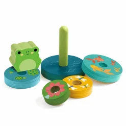 Djeco Puzz & Stack Rainbow - 2-i-1 stabletårn| Sorterings- & Stablelegetøj|Puslespil