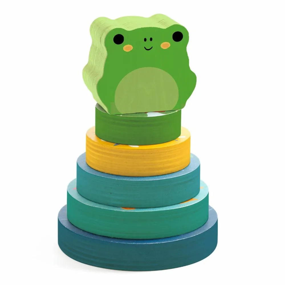 Djeco Puzz & Stack Rainbow - 2-i-1 stabletårn| Sorterings- & Stablelegetøj|Puslespil