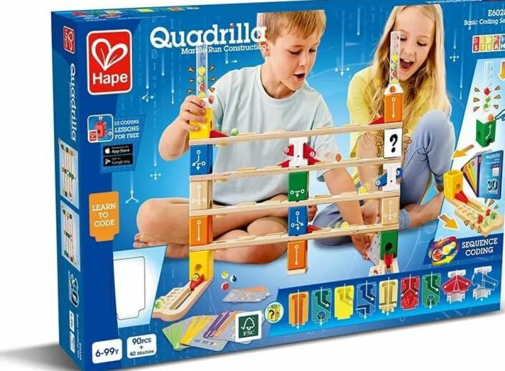 Hape Quadrilla kuglebane - Basic Coding, 130 dele| Stem Læringslegetøj|Lær At Kode