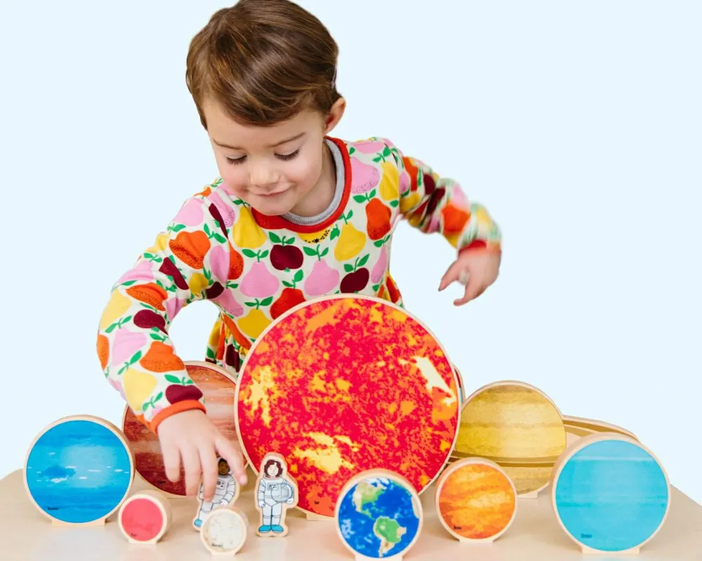 Solsystem i træ, 12 dele| Trælegetøj|Montessori
