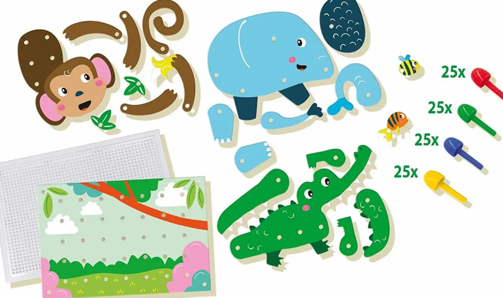 SES Creative Stiftmosaik med bevægelige dyr| Kreativ Leg