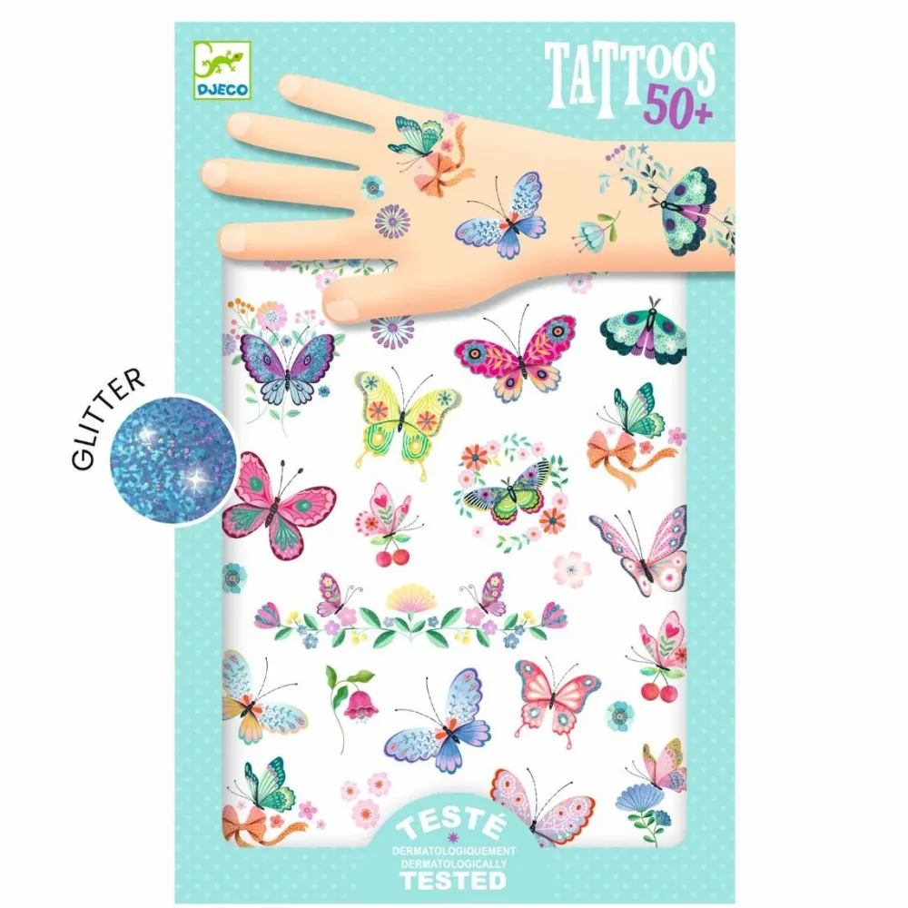 Djeco Tatoveringer, Glitter - Sommerfugle| Fastelavn