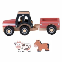 Egmont Toys Traktor med gummihjul, inkl. ko & hest| Økologisk Eller Bæredygtig|Trælegetøj
