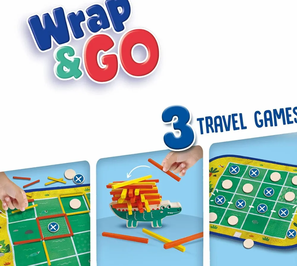 SES Creative Wrap&Go - Fire på stribe, Stablespil og Kvadrater| Udeleg|Legetøj Til Ferien