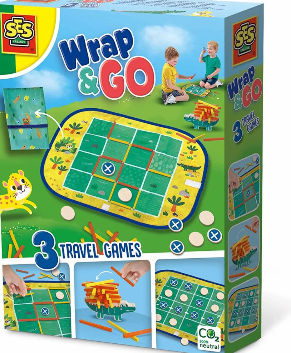 SES Creative Wrap&Go - Fire på stribe, Stablespil og Kvadrater| Udeleg|Legetøj Til Ferien